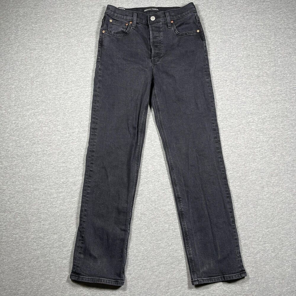 Denim Forum Jeans Womens 28L Black The Arlo High Rise Straight Button Fly
